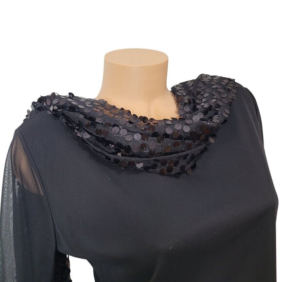 Black Sequin Scarf With Sheer Fabric Lightweight Elegant Design 21" Wide x 35.5" - Picture 9 of 16